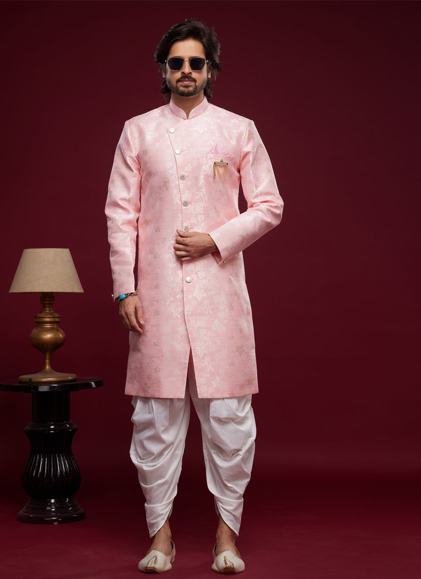 Pink Banarasi Jacquard Indo Western Outfit
