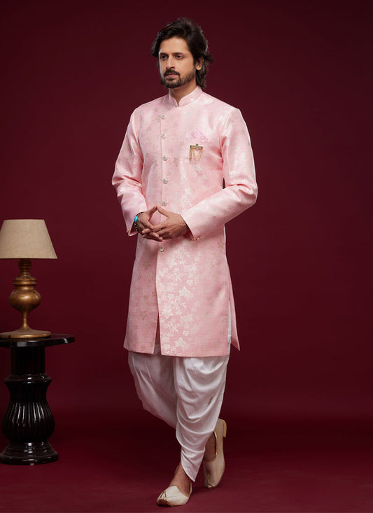 Pink Banarasi Jacquard Indo Western Outfit