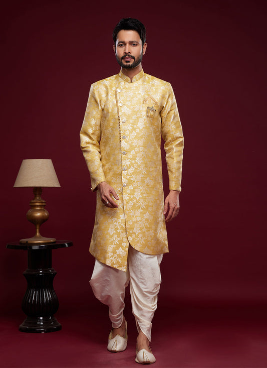 Yellow Banarasi Jacquard Indo Western Outfit