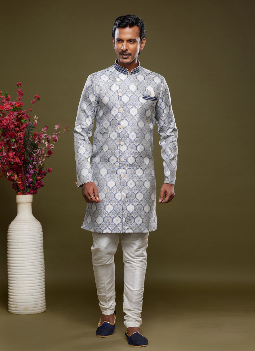 Grey Banarasi Jacquard Indo Western Outfit
