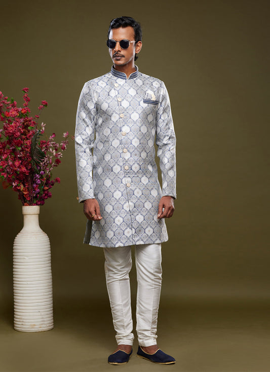 Grey Banarasi Jacquard Indo Western Outfit