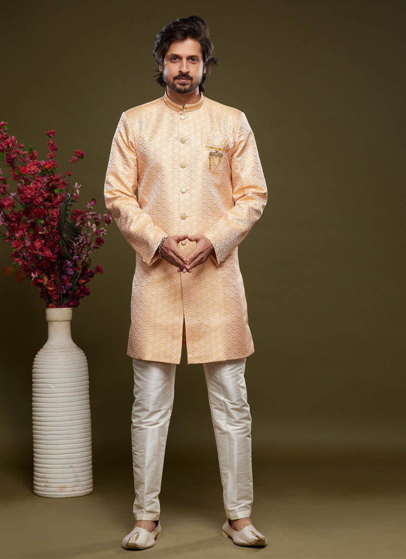 Orange Banarasi Jacquard Indo Western Outfit