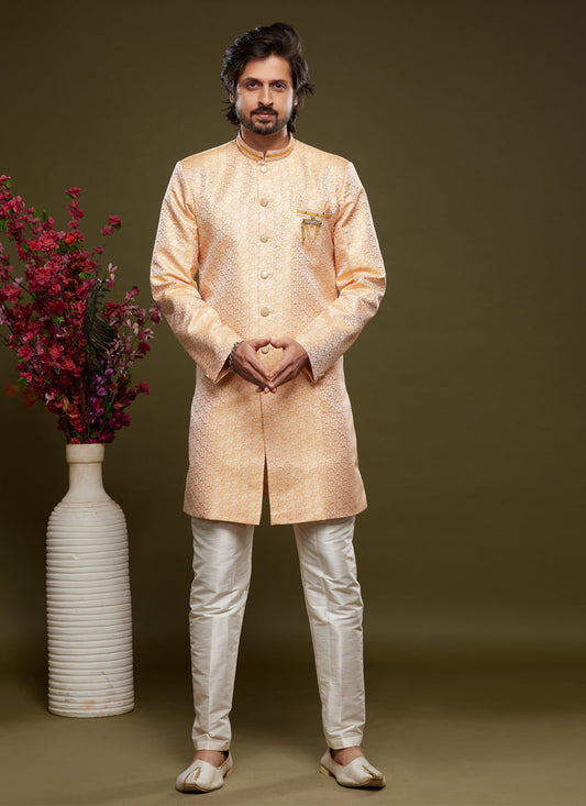 Orange Banarasi Jacquard Indo Western Outfit