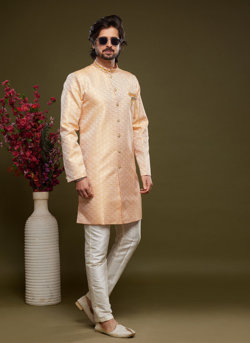 Orange Banarasi Jacquard Indo Western Outfit