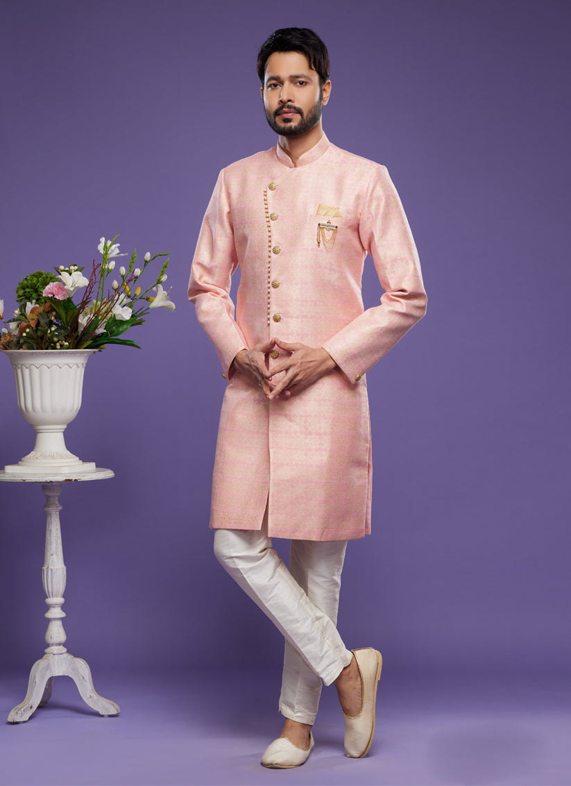 Pink Banarasi Jacquard Indo Western Outfit