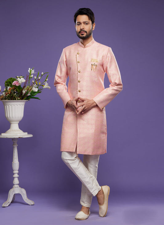 Pink Banarasi Jacquard Indo Western Outfit