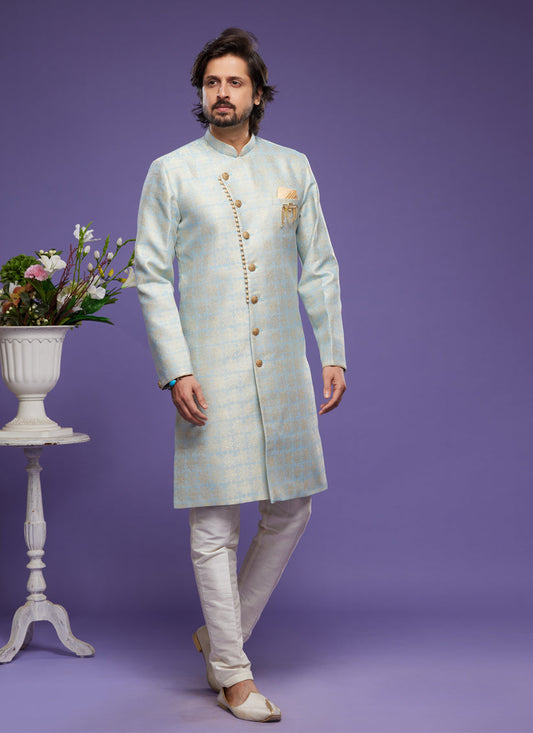 Sky Blue Banarasi Jacquard Indo Western Outfit