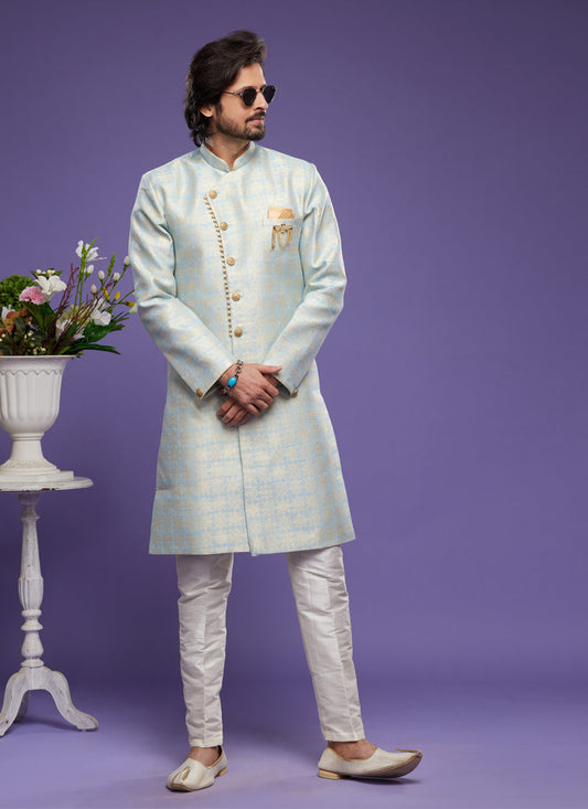 Sky Blue Banarasi Jacquard Indo Western Outfit