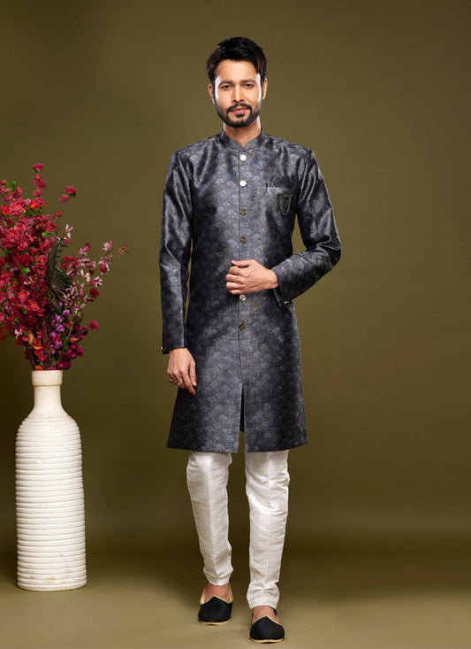 Black Banarasi Jacquard Indo Western Outfit