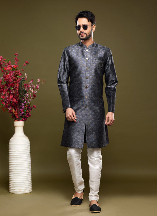 Black Banarasi Jacquard Indo Western Outfit