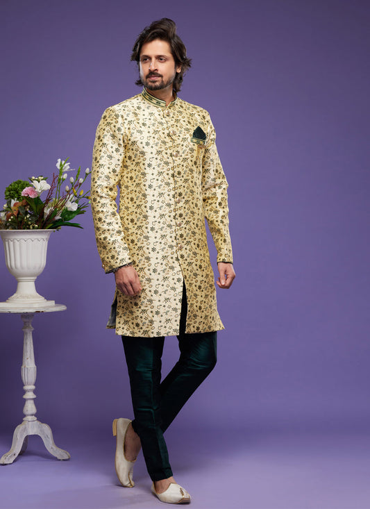 Golden Banarasi Jacquard Indo Western Outfit