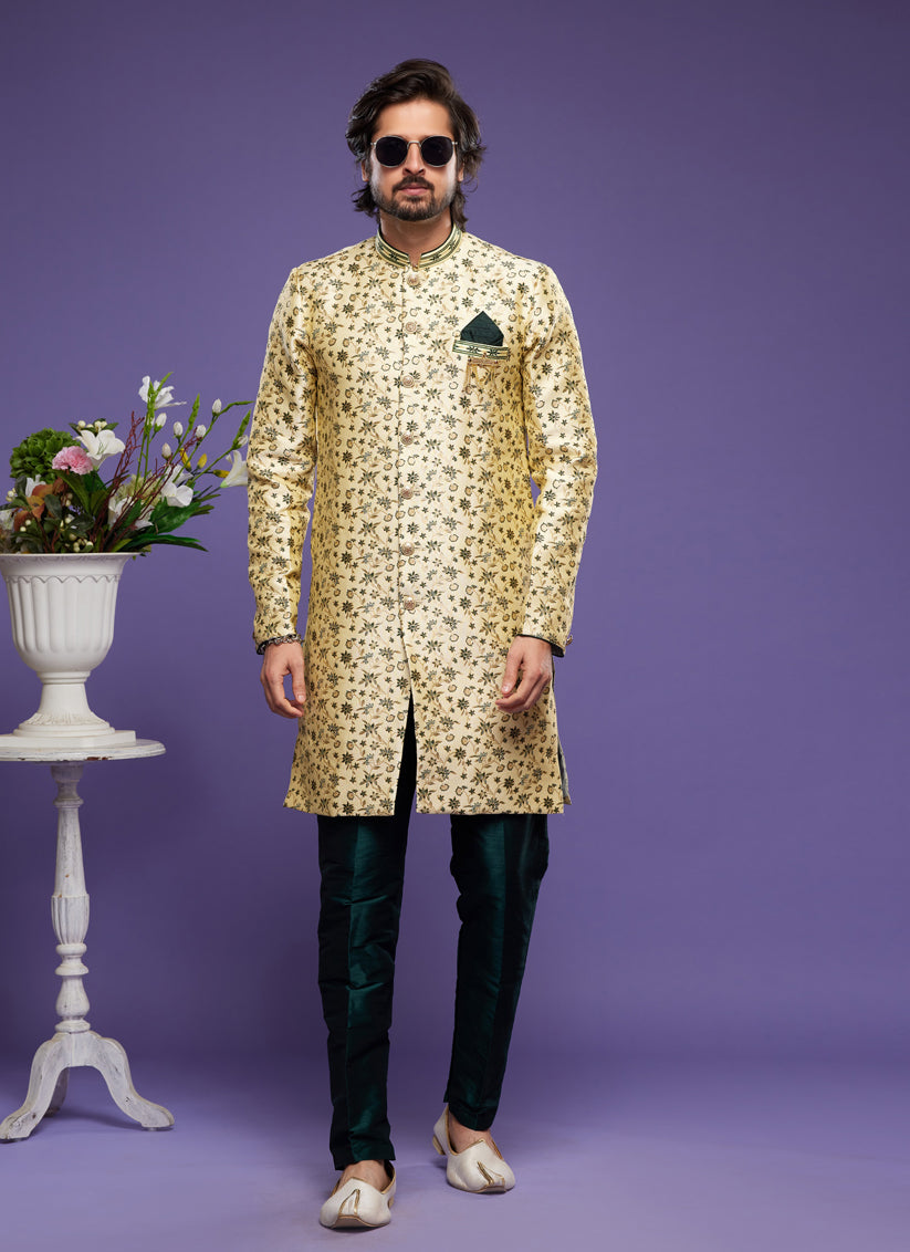 Golden Banarasi Jacquard Indo Western Outfit