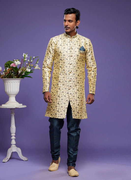 Golden Banarasi Jacquard Indo Western Outfit