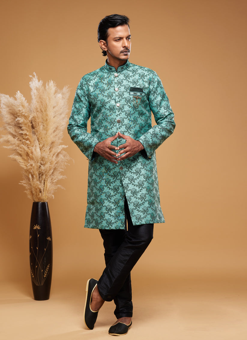 Rama Green Banarasi Jacquard Indo Western Outfit