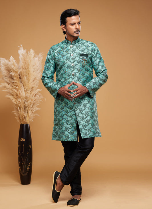 Rama Green Banarasi Jacquard Indo Western Outfit