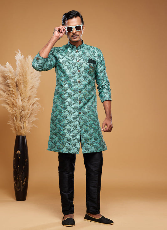 Rama Green Banarasi Jacquard Indo Western Outfit