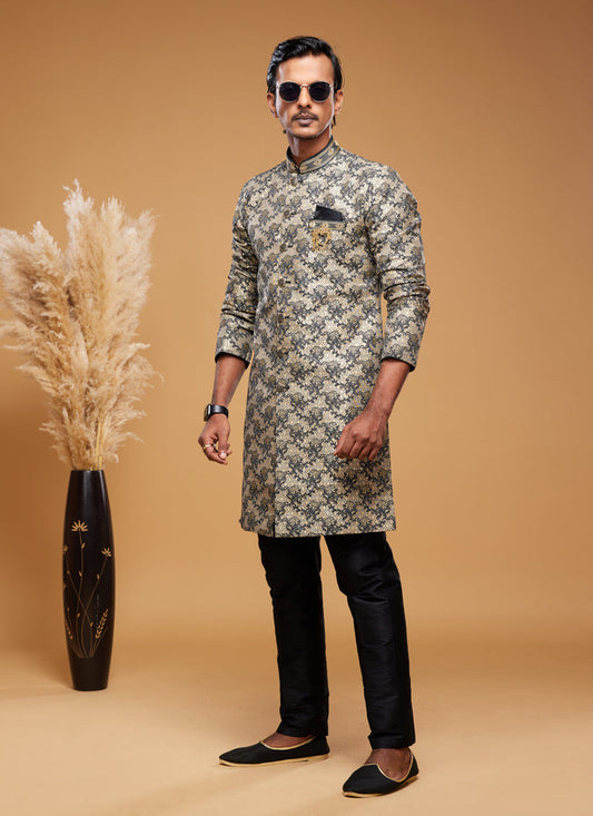 Beige Banarasi Jacquard Indo Western Outfit