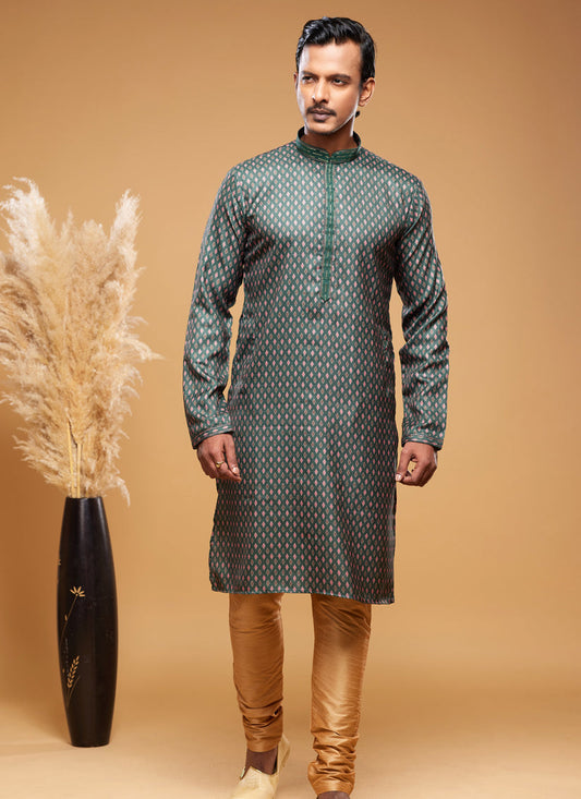 Bottle Green Art Silk Digital Printed Kurta Set