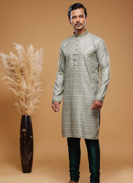 Dusty Green Art Silk Digital Printed Kurta Set