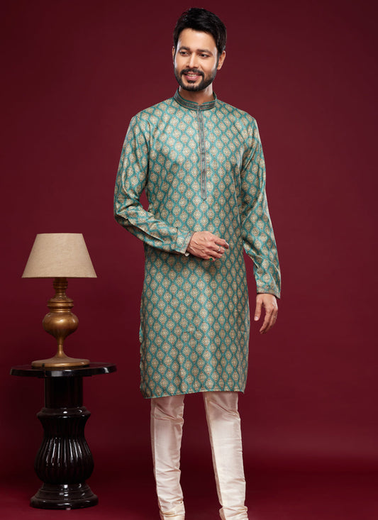 Sea Green Art Silk Digital Printed Kurta Set
