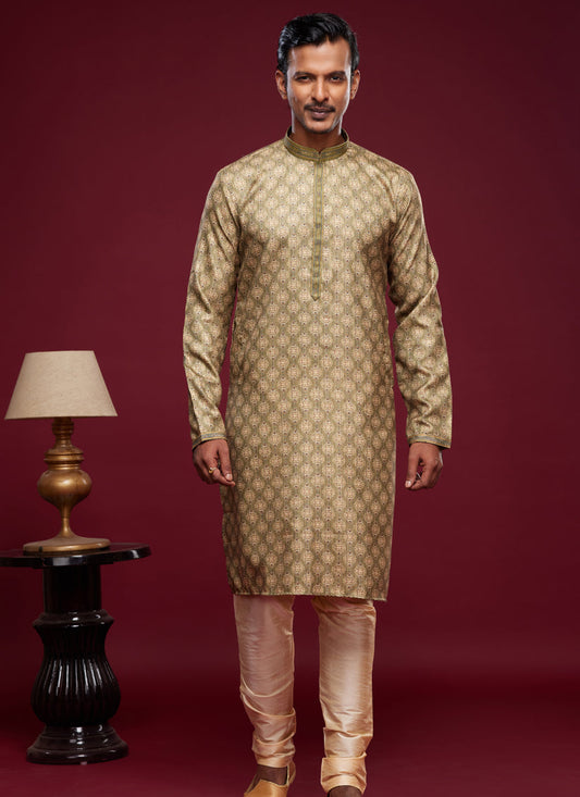 Olive Green Art Silk Digital Printed Kurta Set