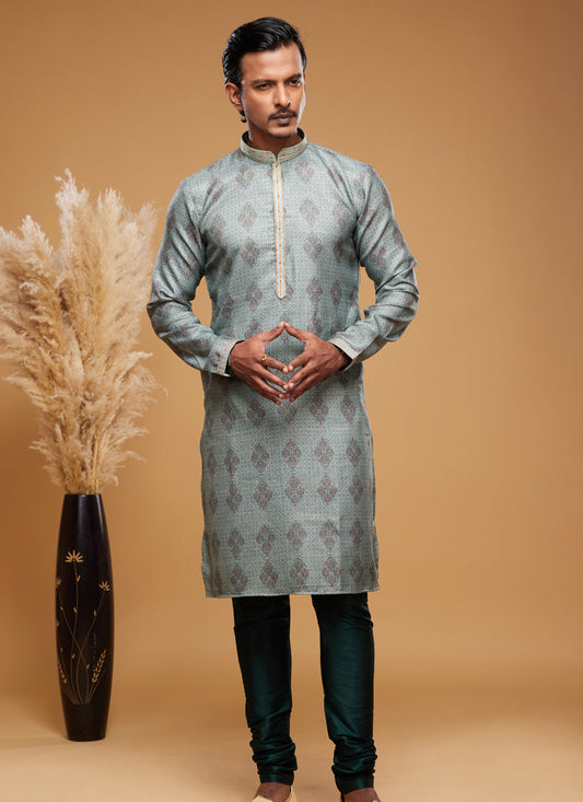 Dusty Green Art Silk Digital Printed Kurta Set