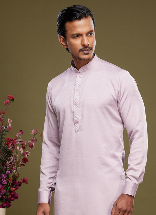 Light Pink Art Silk Mens Kurta Pajama Set