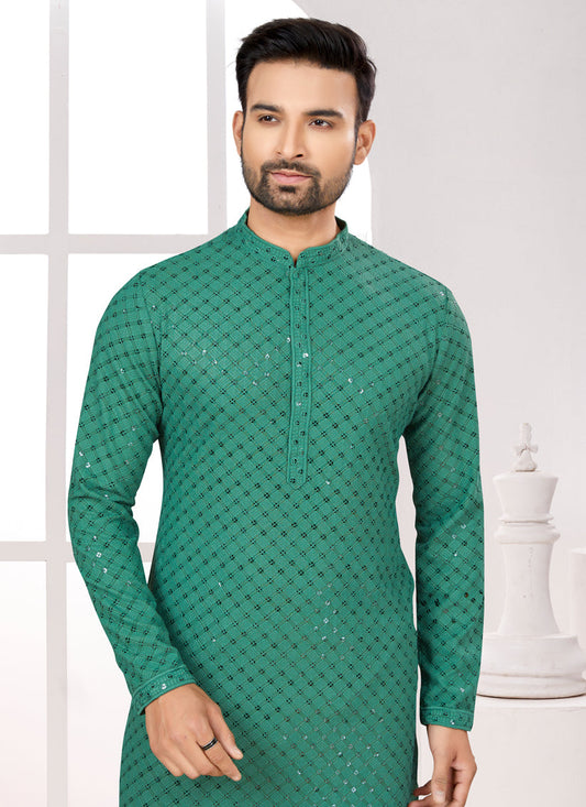 Rama Green Lukhnowi Kurta Pyjama Set