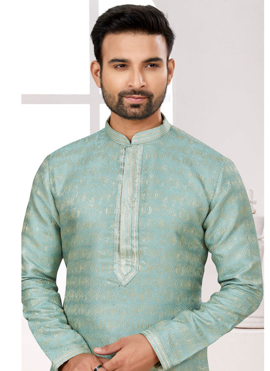 Sea Green Zari Jacquard Kurta Pyjama Set