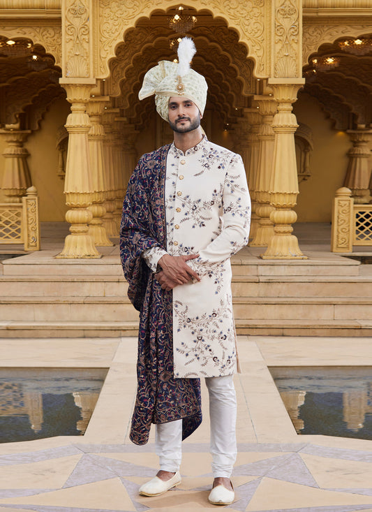 Cream Wedding Wear Sherwani