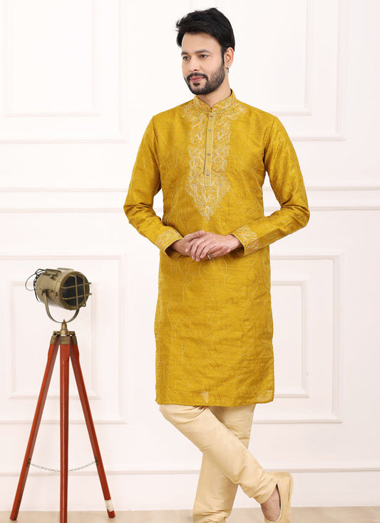 Mustard Yellow Banarasi Silk Thread Work Kurta Set