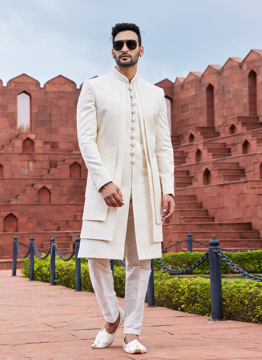 Cream Computer Embroidered Indo Western Outfit