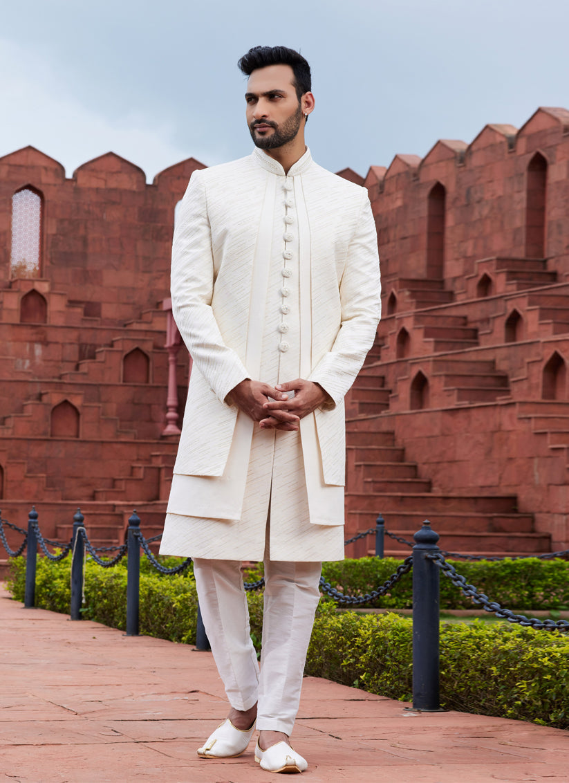 Cream Computer Embroidered Indo Western Outfit