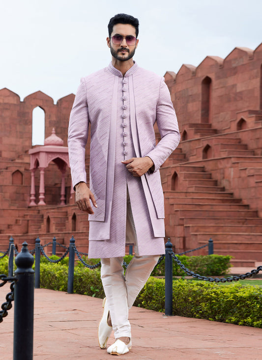 Onion Pink Computer Embroidered Indo Western Outfit