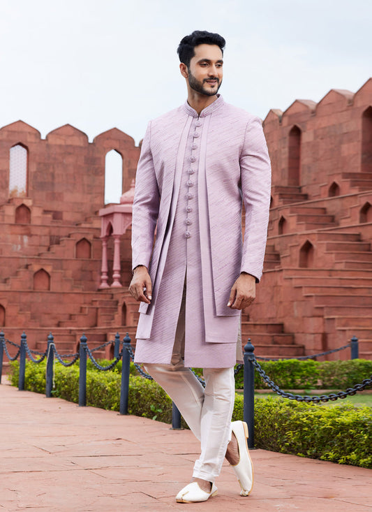 Onion Pink Computer Embroidered Indo Western Outfit