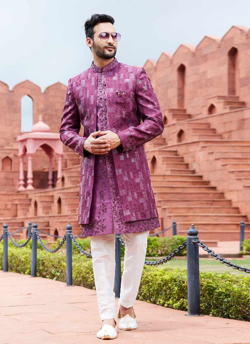 Magenta Computer Embroidered Indo Western Outfit