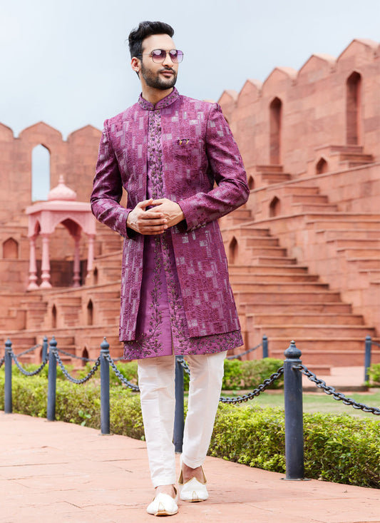 Magenta Computer Embroidered Indo Western Outfit