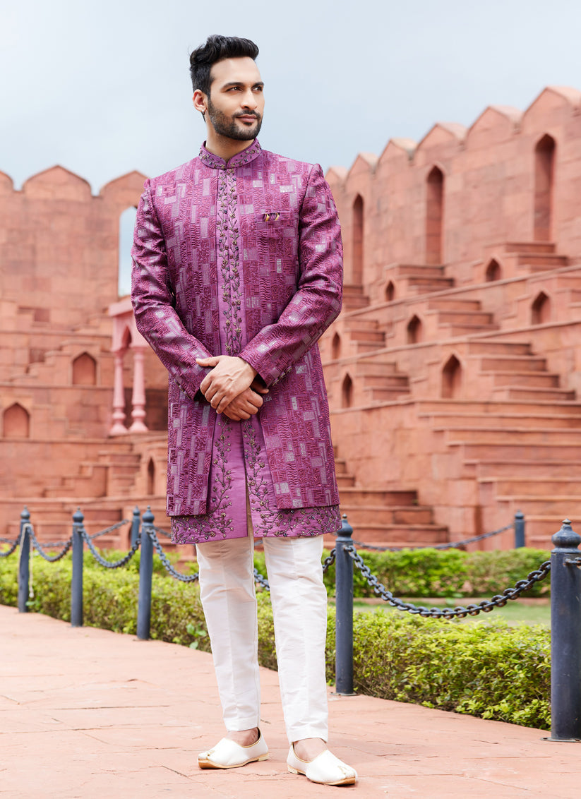 Magenta Computer Embroidered Indo Western Outfit