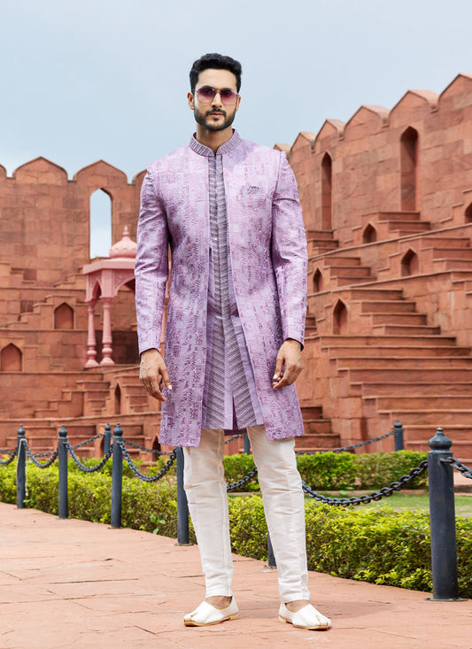 Purple Computer Embroidered Indo Western Outfit