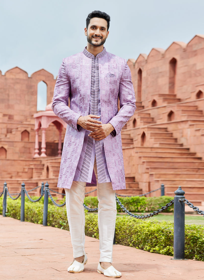 Purple Computer Embroidered Indo Western Outfit