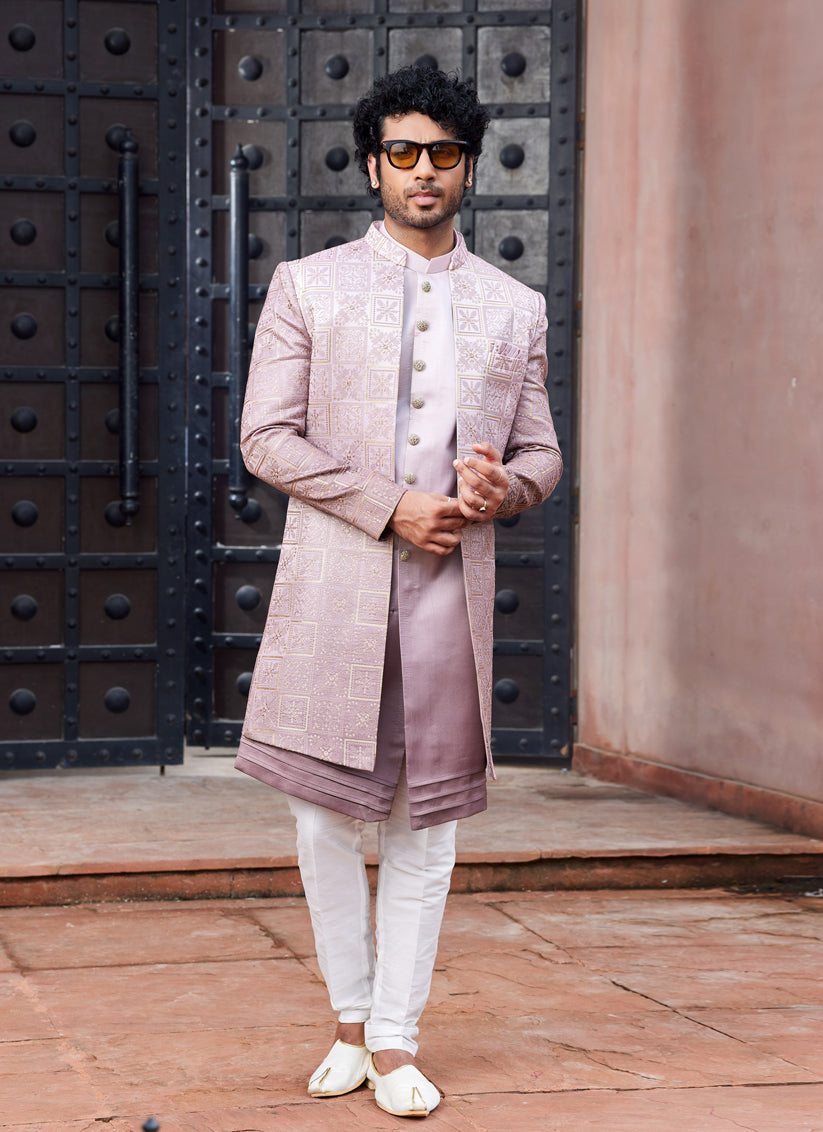 Onion Pink Computer Embroidered Indo Western Outfit