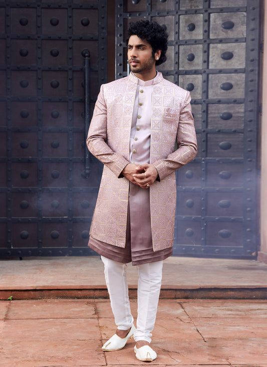 Onion Pink Computer Embroidered Indo Western Outfit