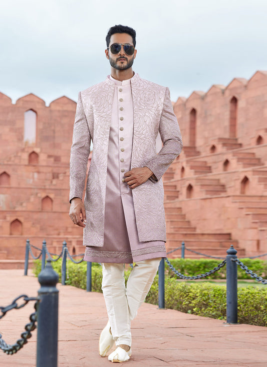 Onion Pink Computer Embroidered Indo Western Outfit