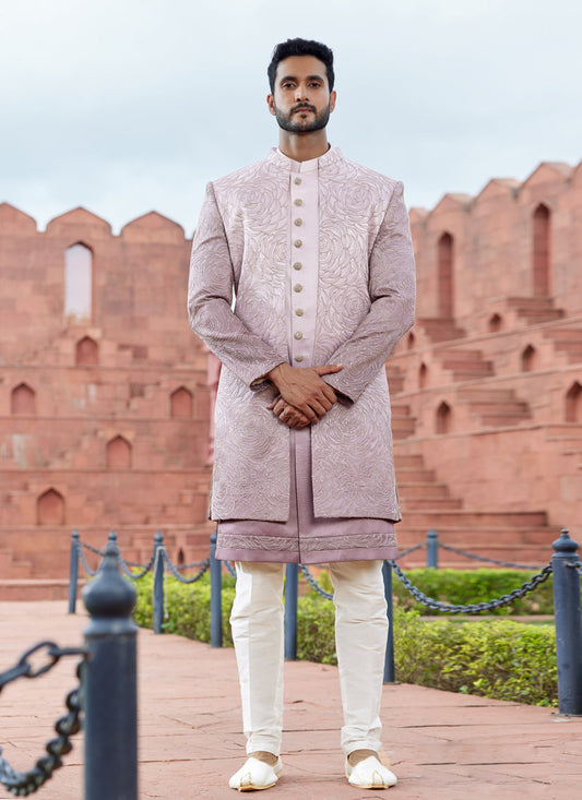 Onion Pink Computer Embroidered Indo Western Outfit