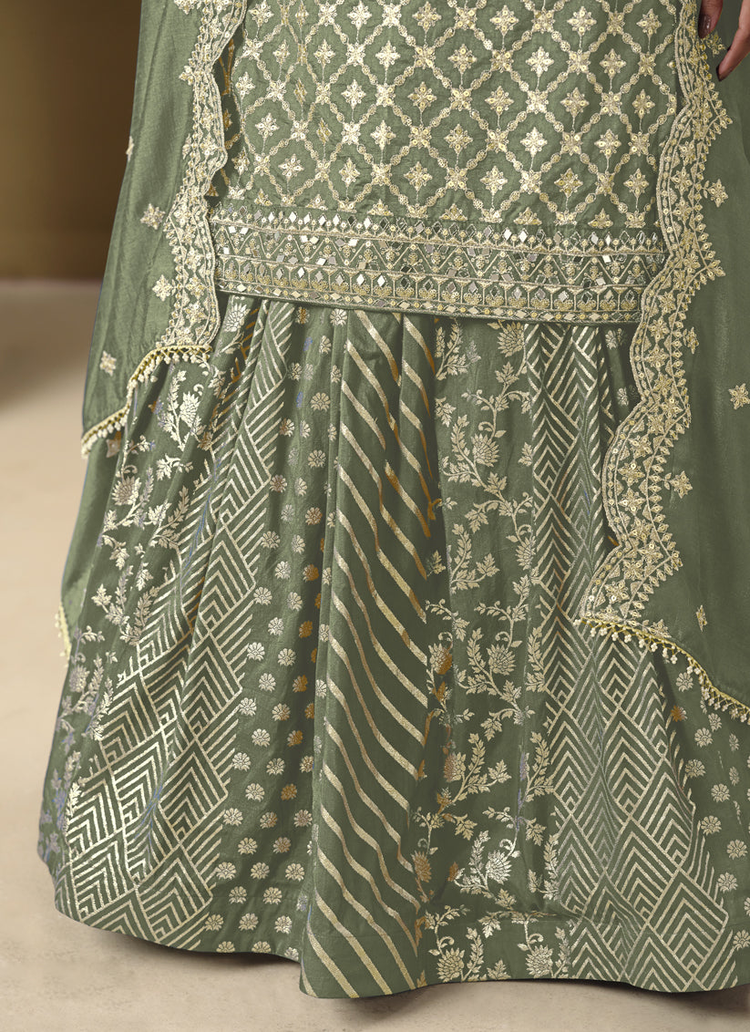 sage green art silk embroidered readymade lehenga kameez