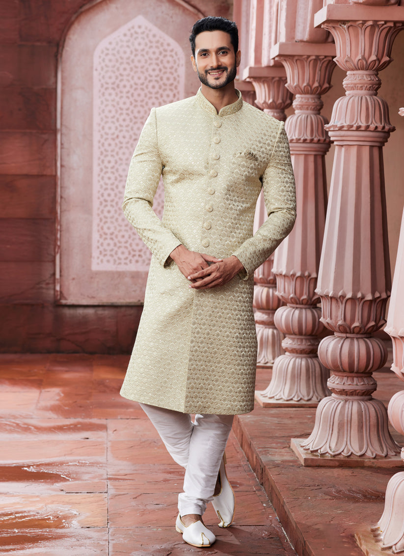 Beige Art Silk Designer Sherwani