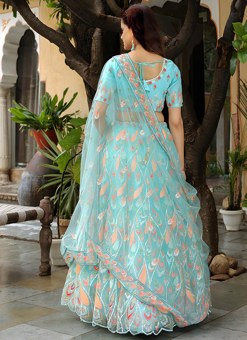 Marvelous Sky Blue Heavy Lehenga Choli Set for Festival
