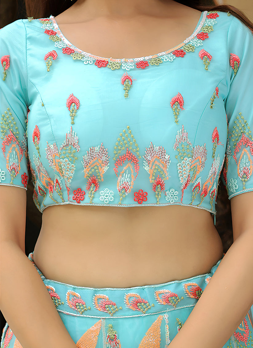 Marvelous Sky Blue Heavy Lehenga Choli Set for Festival