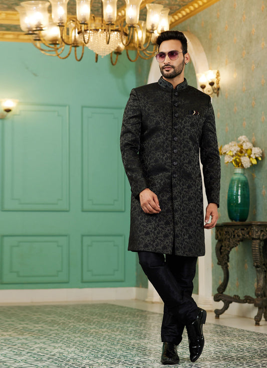 Black Jacquard Silk Indo Western Outfit