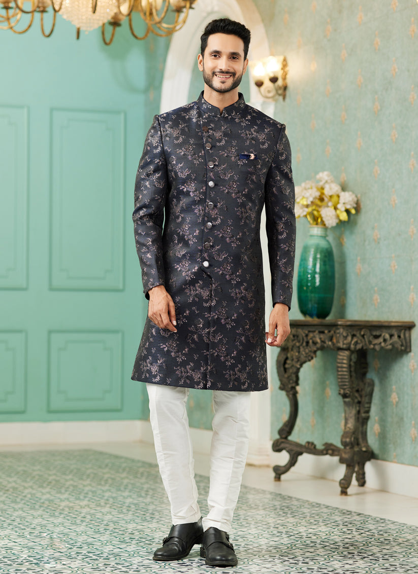 Black Jacquard Silk Indo Western Outfit